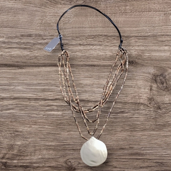 NWT J. Jill Brown Beaded Multi strand Necklace Gold Medallion Coastal Boho - Picture 1 of 5